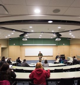 A professor leads a class in the lecture hall at SUNY Adirondack Saratoga.