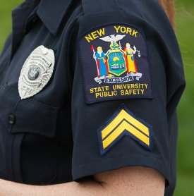 A public safety officer's badge is seen