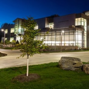 Adirondack Hall is seen at night