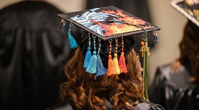 A decorated graduation cap is seen at Commencement 2024