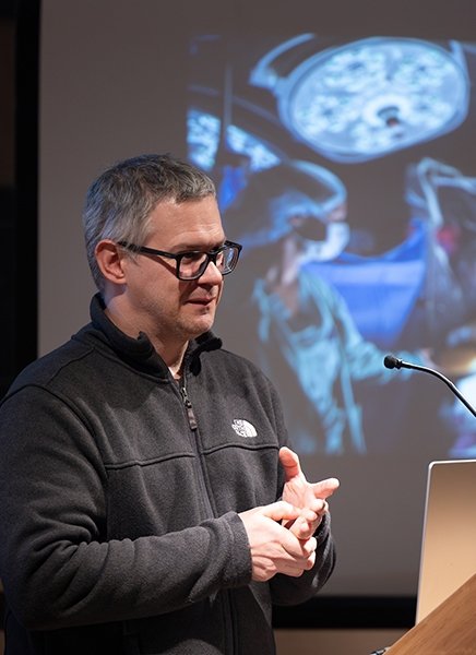 SUNY Adirondack Class of 2003 alum Nathan Pallace presents about his career as a medical photographer in the Visual Arts Gallery