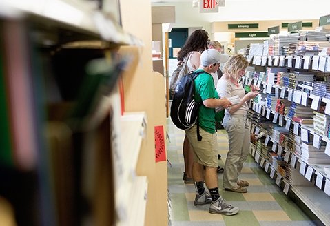 Students shop for textbooks in the Bookstore.