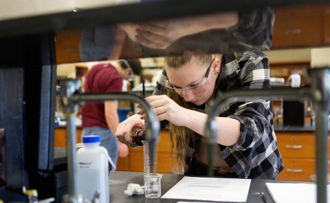 A student works in the Chemistry lab