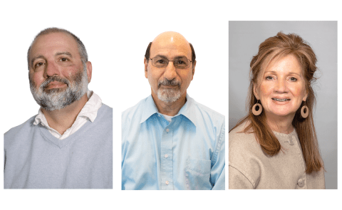 From left, Naftali Rottenstreich, Ph.D., professor of English; Michael Sauro, adjunct instructor; and Patti Jo Tennyson are the 2026 Chancellor's Award winners.